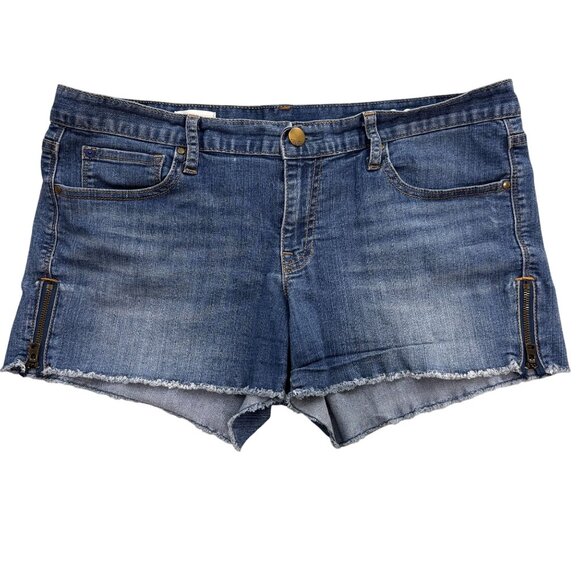 Gap Jean Shorts Womens 14 Blue Denim Frayed Hem Zipper Side Accents 36x3 Stretch - Picture 1 of 10